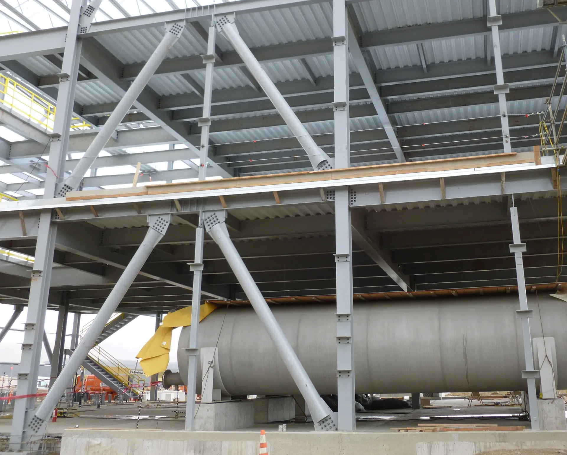 Structural steel — heavy loads at an industrial facility.